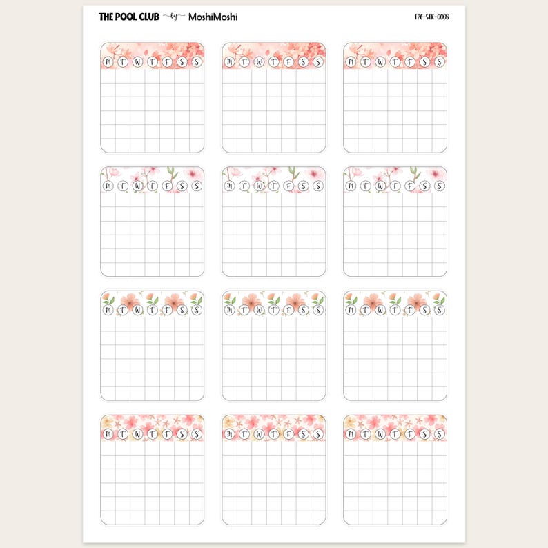 Weekly Habit Trackers, Cherry Blossom Printable Hobonichi Cousin Add On ...