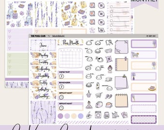 Hobonichi Cousin juni maandelijkse planner stickerkit, afdrukbaar, lavendelthema, digitale download