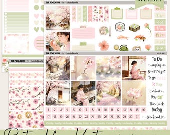 Kit de planificador semanal imprimible de primavera Sakura, Japón, Kioto, compatible con Hobonichi Cousin