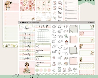 Kit de planificador mensual imprimible de abril, estilo cottagecore floral primaveral, compatible con Hobonichi Cousin A5.