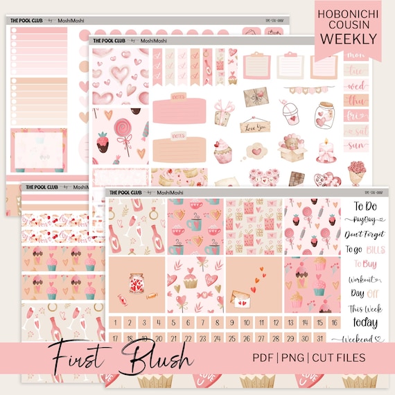 February Planner Stickers, Pink Love Theme, Valentine, Printable, Hobonichi Cousin Weekly Compatible