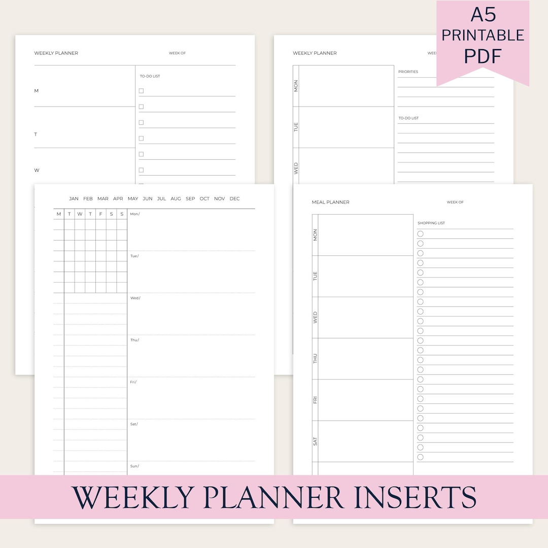 A5 Weekly Planner Inserts, Printable PDF Undated - Etsy
