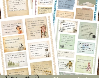 Literary Quotes Printable, Vintage Book Cards, Ephemera, Reading Junk Journal, Scrapbooking