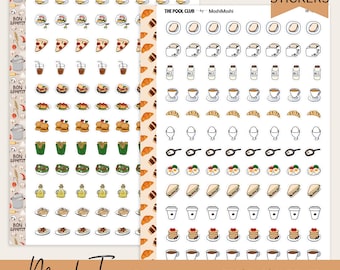 Pegatinas de iconos de comidas, etiquetas imprimibles para desayuno, comidas y bebidas, archivos de corte PDF/PNG