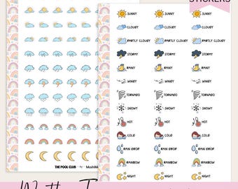 Pegatinas con iconos del tiempo, etiquetas imprimibles para planificador de pronóstico, archivos PDF y PNG recortados