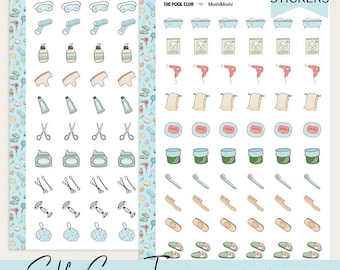 Pegatinas con iconos de autocuidado, etiquetas imprimibles para planificador de rutina diaria, archivos de corte PDF PNG.