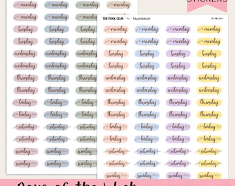 Días de la semana imprimibles, pegatinas para agenda semanal, archivos PDF y PNG recortables