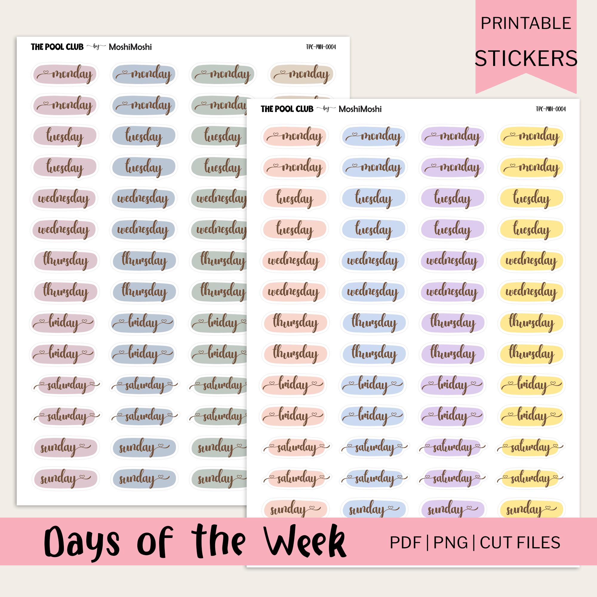 Week Names Stencil Days of the Week Printable, Weekday Planner Stickers, PDF PNG Cut Files ...