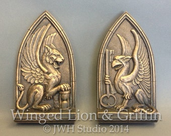 Larger, Winged Lion & Griffin set - good fortune and productivity sculptures by Jay Hungate, now SUPER SIZED!