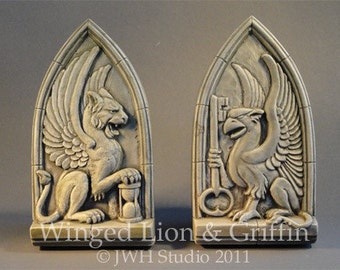 Winged Lion & Griffin set - good fortune and productivity sculptures by Jay Hungate