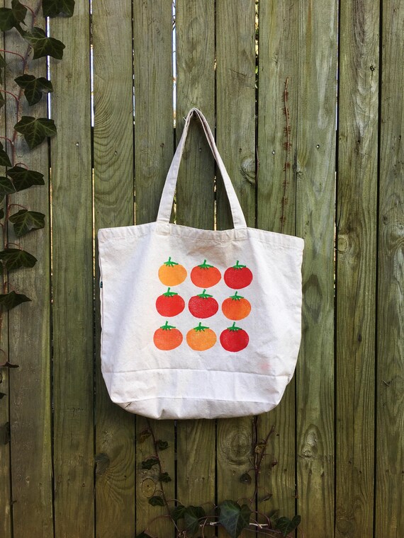 Hand-carved Tomato Print Cotton Canvas Tote Bag - Etsy