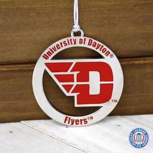 University of Dayton Flyers Ornament | Officially Licensed NCAA Christmas Keepsake | UD Red & Blue Silver Ornament | Dayton Gift Idea