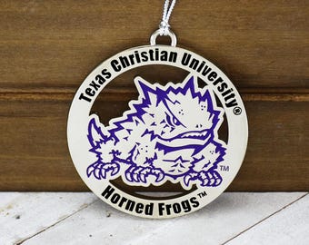 Texas Christian University Horned Frogs Ornament | Officially Licensed TCU Christmas Keepsake | Silver & Purple Enamel | Horned Frog Gift