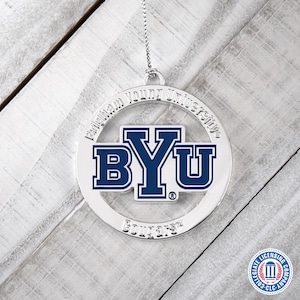 Brigham Young University BYU Ornament | Officially Licensed NCAA Christmas Keepsake | Silver Finish with Blue & White Enamel | BYU Gift Idea