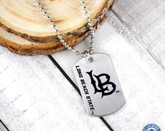 Cal State Long Beach Dog Tag Necklace | Officially Licensed | LB Logo | Silver Finish Ball Chain
