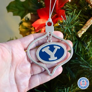 Brigham Young University BYU “Y” Charm Ornament | Officially Licensed Christmas Keepsake | Silver & Blue Oval Ornament | Cougar Fan Gift