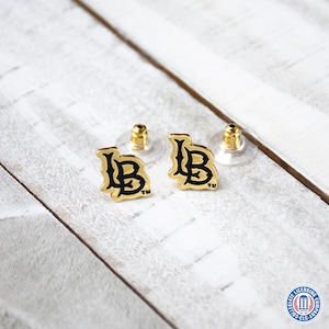 Cal State Long Beach LB Logo Post Earrings | Gold and Black | Stainless Steel Posts