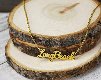 Cal State Long Beach Script Necklace | Gold Finish | Adjustable 16-18" Chain
