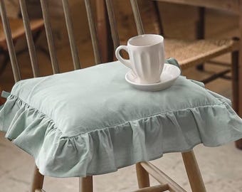 Funda de cojín para silla estilo francés 100% algodón – Tirantes con volantes, lavable.