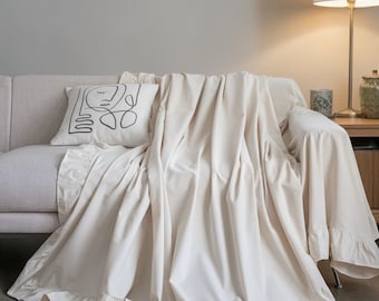 Elegante funda lisa para sofá con volantes de jardín – Protector grueso multifuncional para sofá y silla