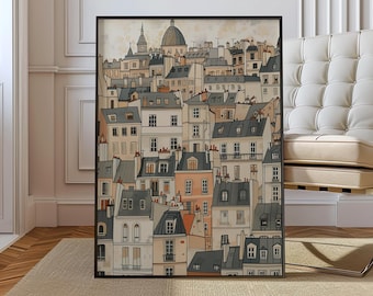 Paris Print - Rooftops, Cityscape Wall Art Art, Parisian Architecture Poster | Framed, Unframed or Canvas Prints