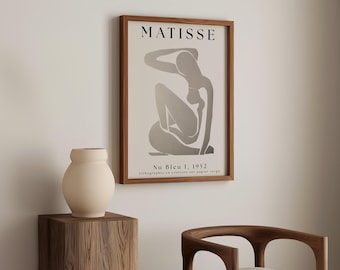 Matisse Nu Bleu I Print, Seated Muse Wall Art, Henri Matisse Grey Neutral Artwork | Framed, Unframed Canvas
