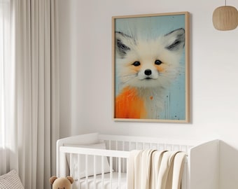 Playful Fox Nursery Wall Art Print, Woodland Animal Bedroom Decor, Framed, Unframed or Canvas