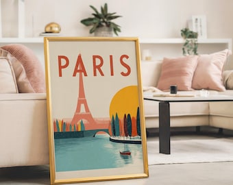 Paris Print | Paris Travel Poster | Eiffel Tower Wall Art | Seine River | Typography Print | Unframed & Framed Options