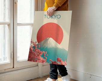 Tokyo Print | Japandi Wall Art | Japanese Travel Poster | Mountain Art Print | Cherry Blossom Print | Typography Print | Unframed & Framed