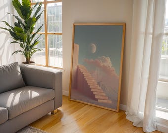 Pastel Print, Surreal Wall Art 'Stairway Unknown', Framed, Unframed or Canvas