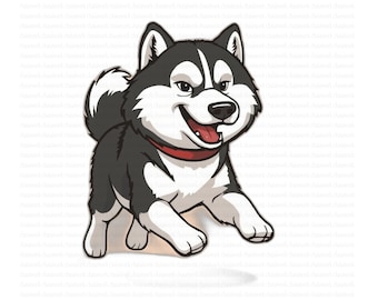 Divertido dibujo animado de un husky siberiano corriendo en formato SVG para proyectos creativos