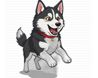 Adorable dibujo animado de un husky siberiano corriendo (SVG) para amantes de los perros