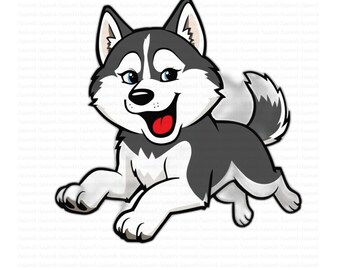 Adorable dibujo animado de un husky siberiano corriendo salvaje (archivo SVG)