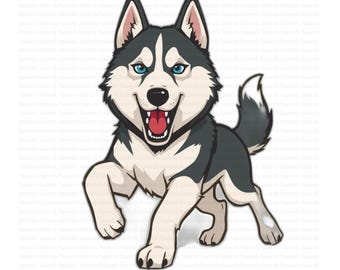 Dibujo animado de un husky siberiano corriendo, enérgico y en formato SVG gratuito / Ideal para amantes de las mascotas