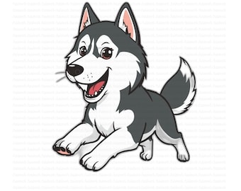 Husky siberiano de dibujos animados juguetón corriendo libremente - Divertido diseño SVG