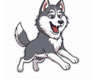 Adorable dibujo animado de un husky siberiano corriendo salvaje (SVG/PNG)