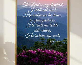 Psalm 23 Wall Art- The Lord is my Shepard, Christian Artwork, Scripture Wall Art, Christian Gift, Minimalist Christian decor, Botanical Art