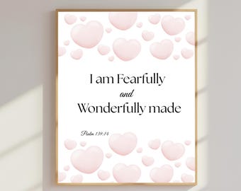 Psalm 139 Wall Art - I am Fearfully and Wonderfully Made, Christian nursery wall art, baptism gift girl, baby dedication gift, girly decor