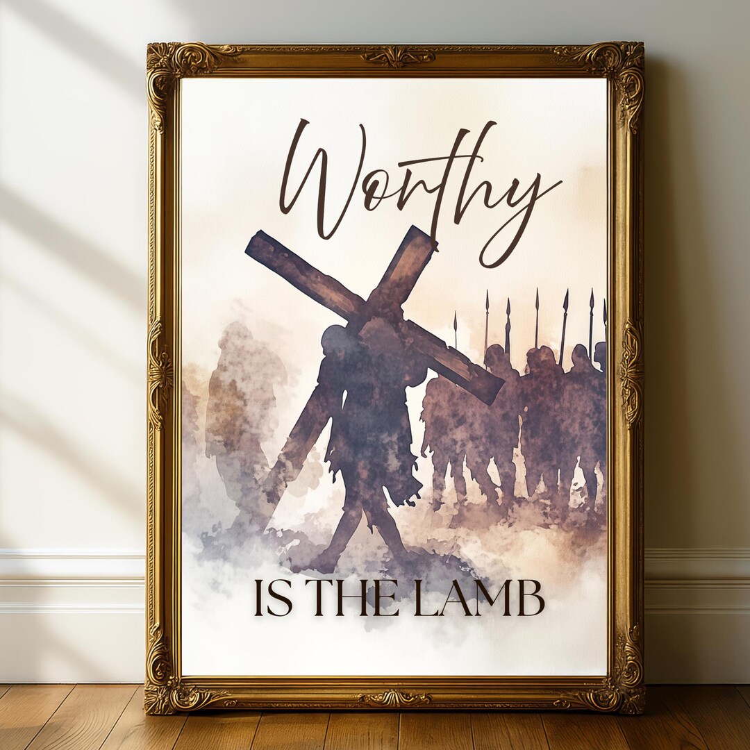 Worthy is the Lamb Wall Art, Jesus Carrying the Cross Print, Watercolor ...