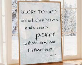 Bible Verse Christmas Wall Art – Luke 2:14 Scripture Printable, Christian Holiday Decor, Glory to God Digital Download