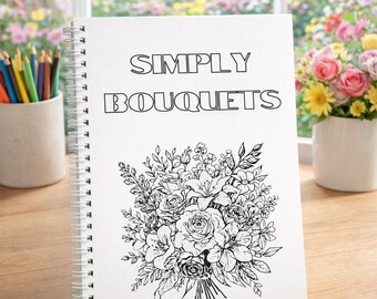 シンプルな花束の塗り絵 | 花束の塗り絵 | 印刷できる花の塗り絵 | リラックスできる大人の塗り絵