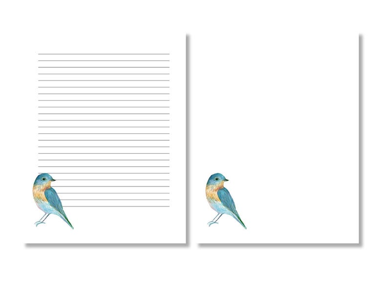 Printable Bluebird Stationery – Watercolor Bird Writing Paper – Lined ...