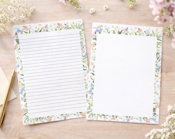 Briefpapier met bloemenrand afdrukbaar | Aquarel briefpapier wilde bloemen (digitale download)