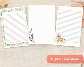Bundel met lentebloemen briefpapier | Afdrukbaar gelinieerd en ongevoerd briefpapier (digitale download)
