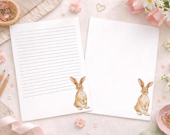 Bunny Printable Stationery | Lined & Unlined Writing Paper | Cottagecore Rabbit Notes | Instant Download