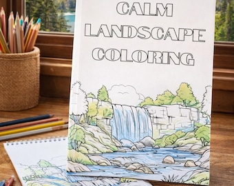 Kleurboek kalme landschappen | Ontspannende natuur kleurplaten | Stressverlichting voor volwassenen | Digitale pdf-download