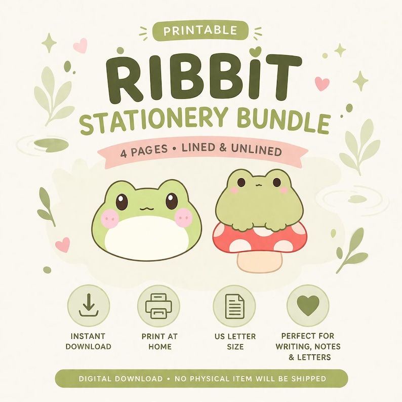 Ribbit Stationery Bundle | Kawaii Frog Writing Paper, Lined & Unlined ...