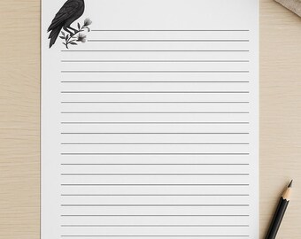 Crow Stationery Set | Lined & Unlined Pages | Dark Academia Letter Paper | Instant Download