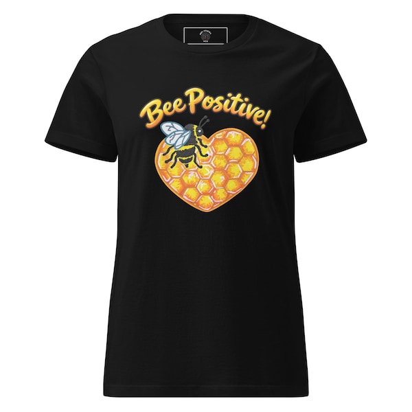Bee Positive graphic T-shirt featuring original bee artwork