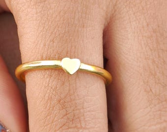 Dainty Gold Heart Ring, Handmade Promise Band